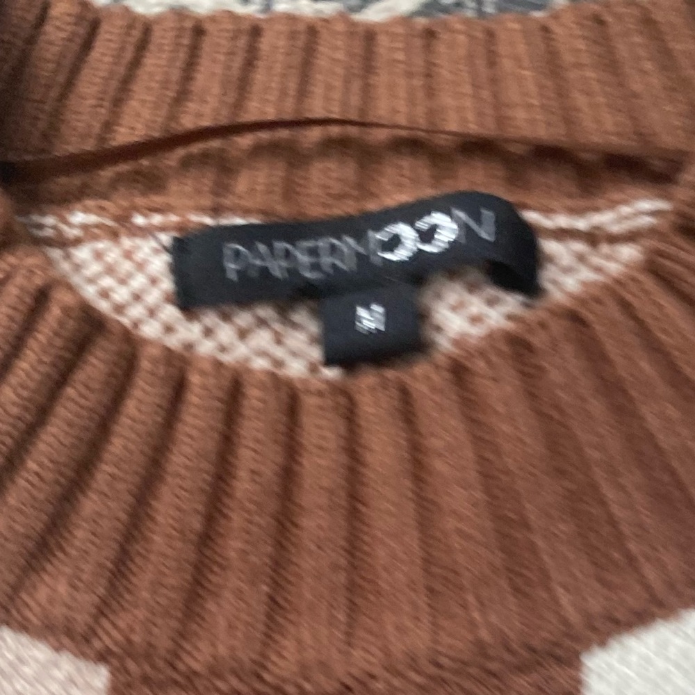NWOT Papermoon Brown & Tan Cropped Crewneck Sweater: Size M - Picture 2 of 2